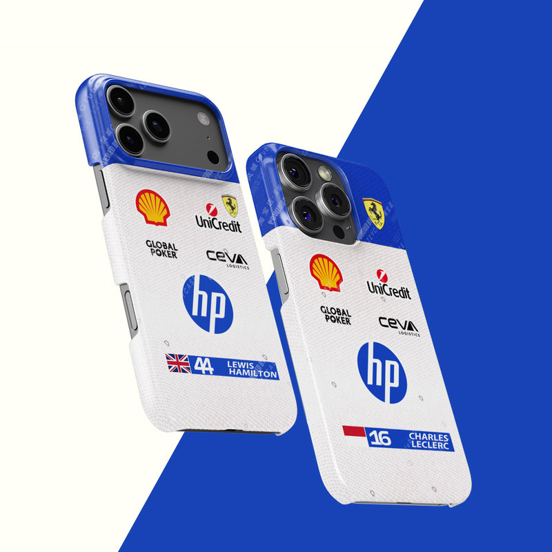 Dizsy F1 Racing Car Phone Case Featuring Leclerc and Hamilton, Miami Special Edition, Blue and White Matte Finish Dizsy F1 Racing Car Phone Case Featuring Leclerc and Hamilton, Miami Special Edition, Blue and White Matte Finish