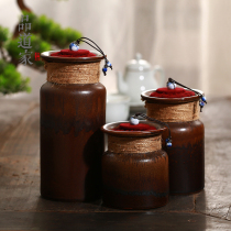 Taoist hand-made coarse pottery tea cans Zen Ceramic storage sealed cans Bulk black tea cans Small tea warehouses
