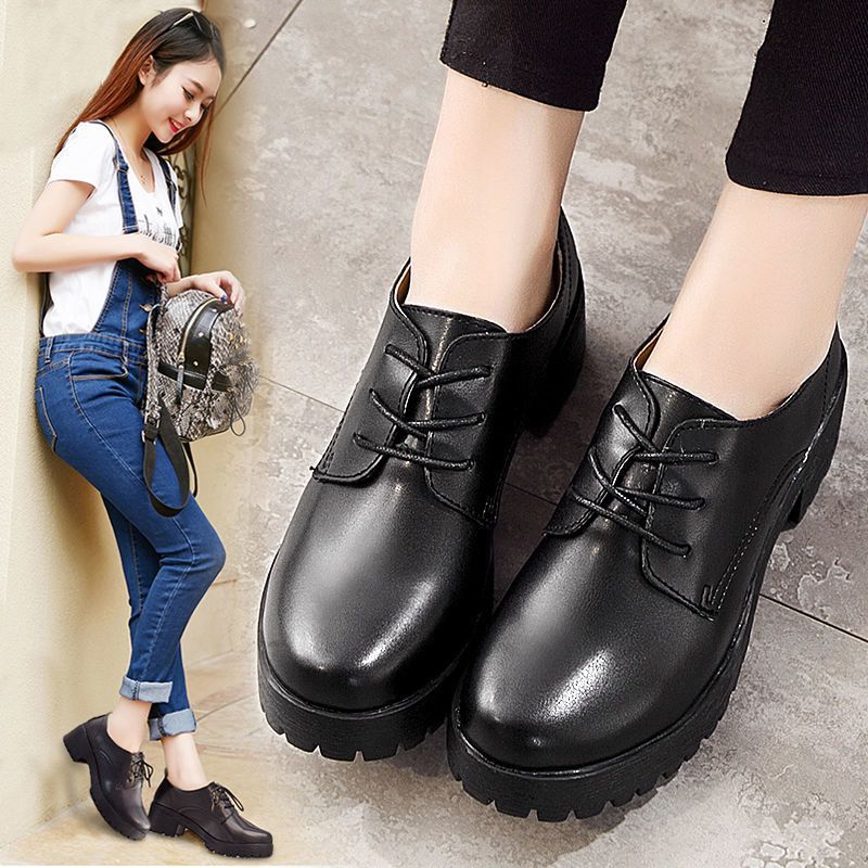 Spring and Autumn Small Leather Shoes Women's British College Style Shoes Women's Retro Women's Shoes Korean Version Tide Lace-Up Platform Shoes Oxford Shoes