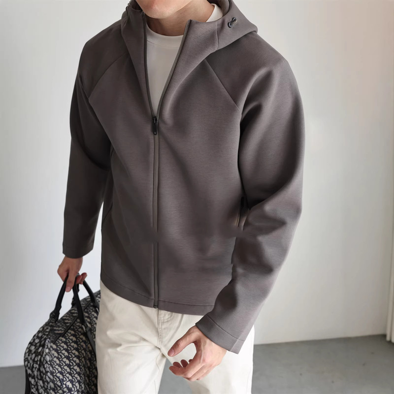 Spring and Autumn Cotton Hooded Zip-Up Sports-Style Long-Sleeve High-Elastic Casual Jacket, Spring and Autumn Hoodie Sweatshirt with a Youthful Design