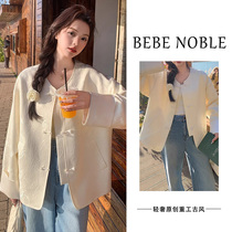 BEBE NOBLE Light luxury New Chinese Jacquard National Wind Jacket Woman Spring Autumn Season Round Collar Disc Buckle Loose and thin jacket