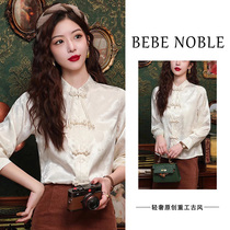 BEBE NOBLE LIGHT AND LUXURIOUS EARLY SPRING LADIES COUNTRY WIND DISC BUCKLE NEW CHINESE STYLE SHIRT SUPERIOR SATIN FINISH COLLAR BLOUSE