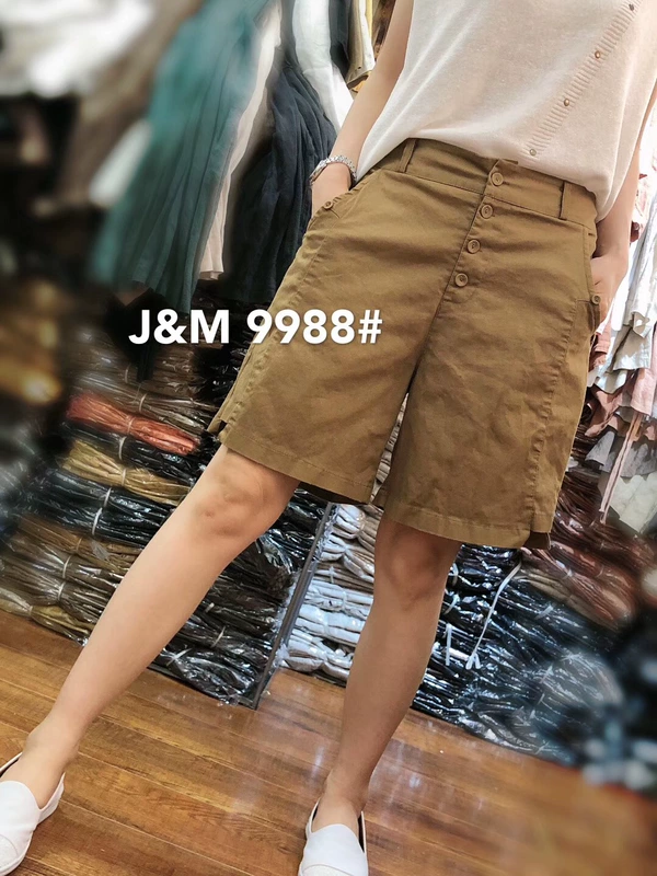 Mùa hè mới năm quần cotton nút lỏng nghệ thuật hoang dã giảm béo quần short nữ thẳng quần thời trang thủy triều - Quần short