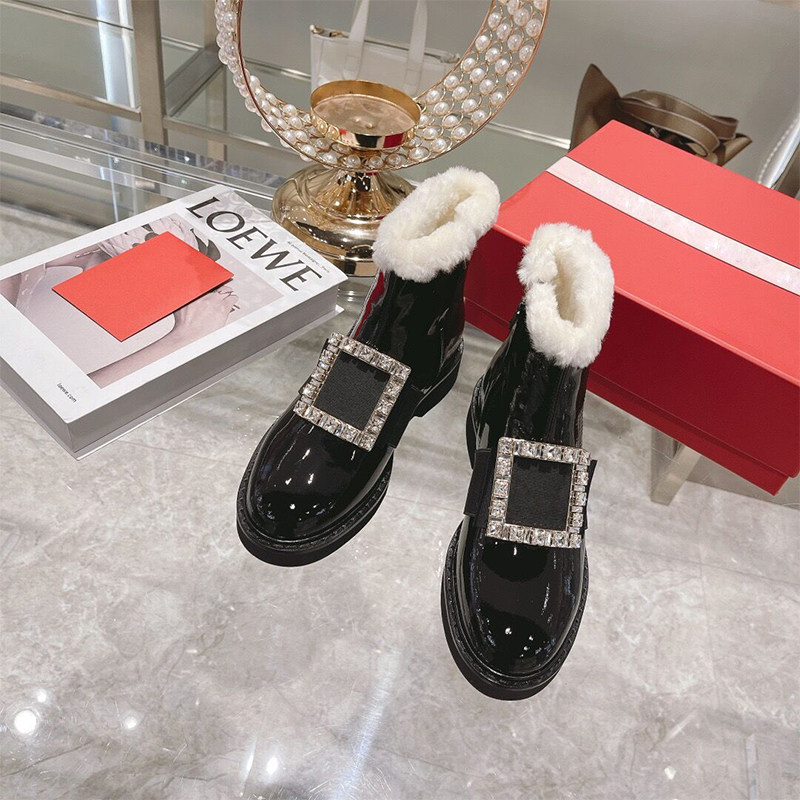 Rhinestone square buckle short boots women's Martin boots thick velvet cotton shoes 2021 winter new British style wool snow boots
