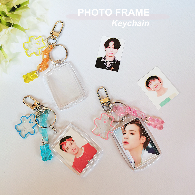 INS same style DIY acrylic blank photo frame bear keychain small 2 inch star couple photo photo frame pendant