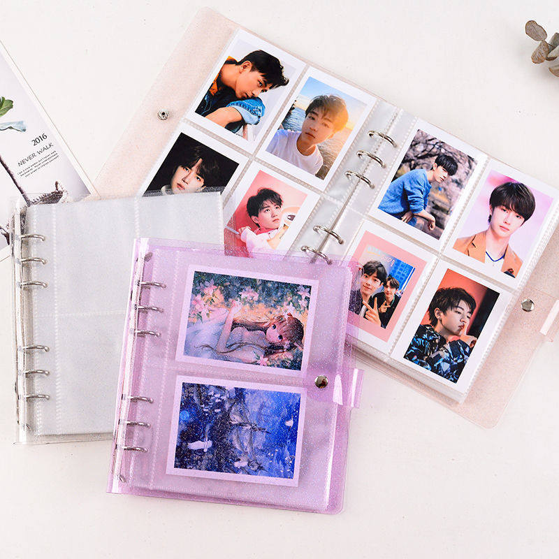 Shiny transparent A6 wide version 6-hole loose-leaf photo album 3 inches 5 inches small card storage book chasing stars Polaroid card album photo album