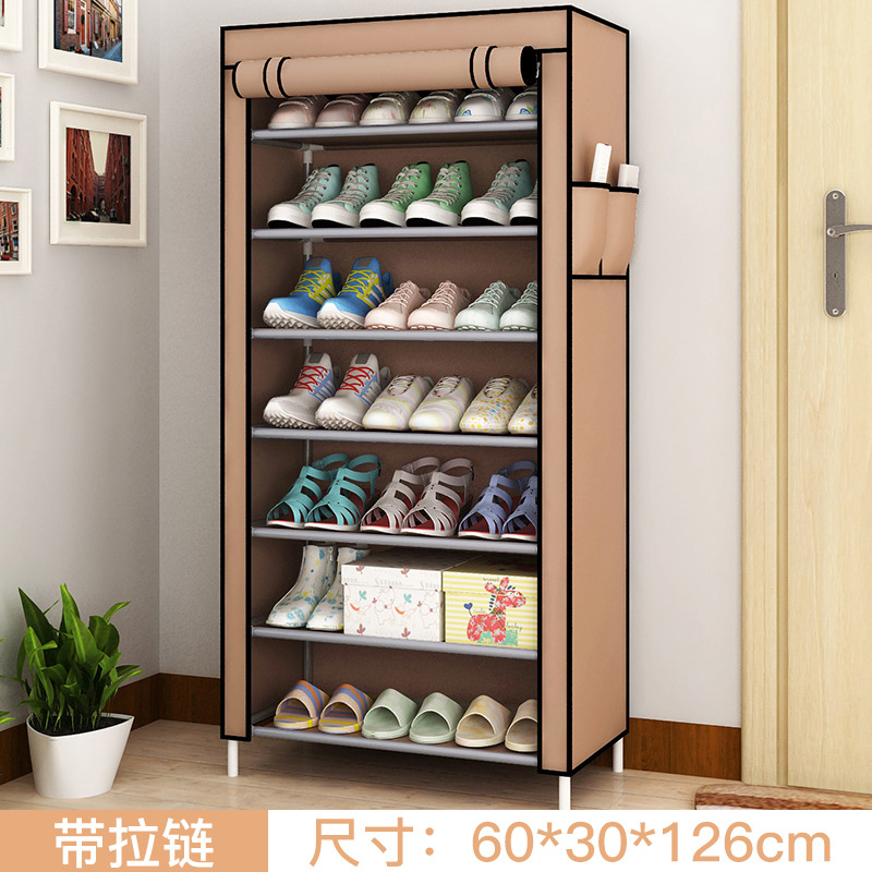 Giá giày đơn giản Tủ giày nhiều lớp ống thép lắp ráp dây kéo vải chống bụi hộ gia đình ký túc xá tiết kiệm không gian giá giày - Kệ tủ sách gỗ
