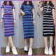 Summer women's clothing wholesale Korean version new color-blocking striped short-sleeved T-shirt slit skirt student fashion suit tide