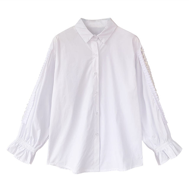 Spring women's wholesale new hair trendy loose hollowed out western-style shirt design niche trumpet long-sleeved shirt trend