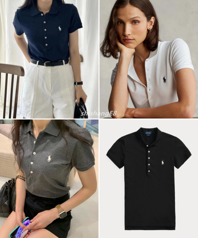 In-Stock Polo Ralph Lauren Women's Classic Five-Button Elastic Slim-Fit Polo Shirt