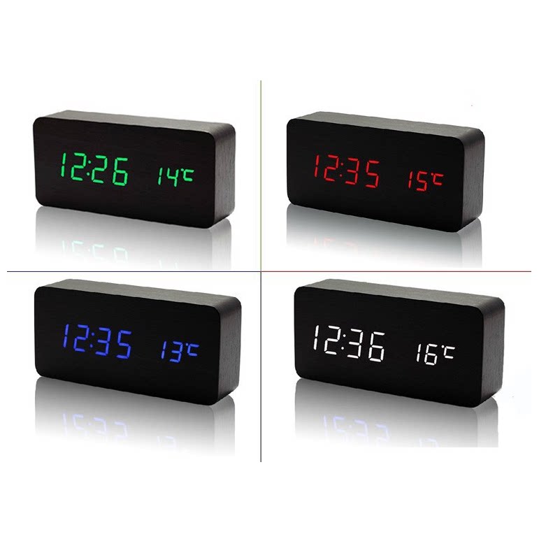 New creative LED multifunctional wood clock wooden home electronic alarm clock mute digital clock temperature