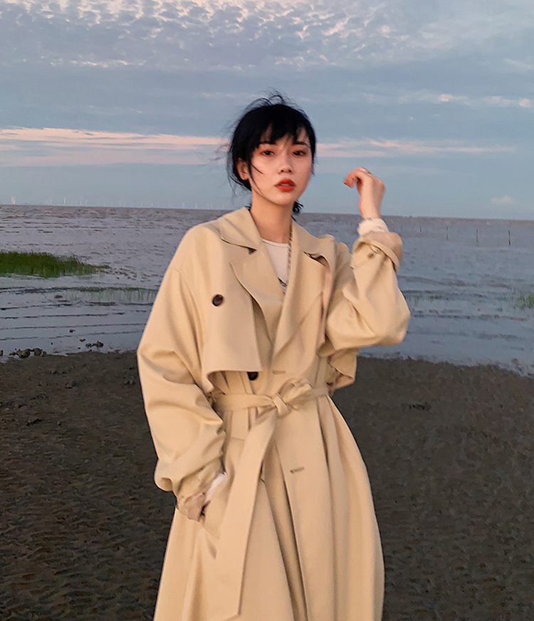 Card its color windsuit woman with a long version of the knee 2021 Fall new Korean version loose Temperament Cashew Jacket