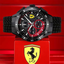  American Ferrari Mens Black Stainless Steel Silicone Strap Quartz Watch Chronograph Waterproof Watch 0830696