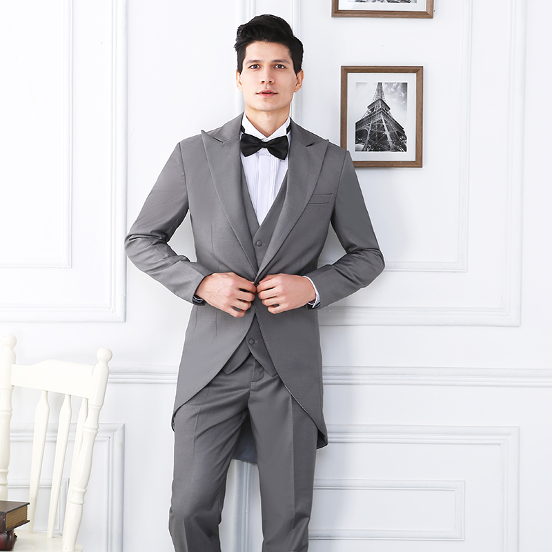 Gray tuxedo men's suit dress suit business formal wear men's custom suit performance host conductor spring and summer