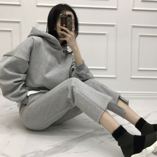 Спортивный костюм, толстовка, осенний модный хлопковый комплект с капюшоном, оверсайз