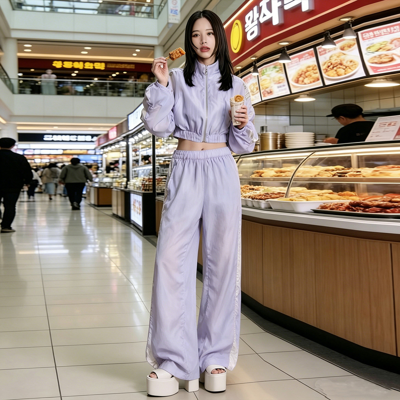 Korean-Style Casual Sports Sun Protection Clothing Set for Women, Summer New Thin Zipper Waist-Cinching Wide-Leg Pants Two-Piece Set, Slimming Jacket