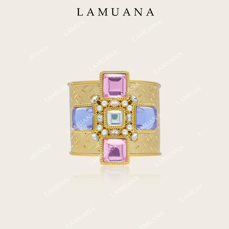 Lamuana Pink Blue Sugar Tower Cross Bracelet Bangle Vintage Niche High-End Vintage Style 85773