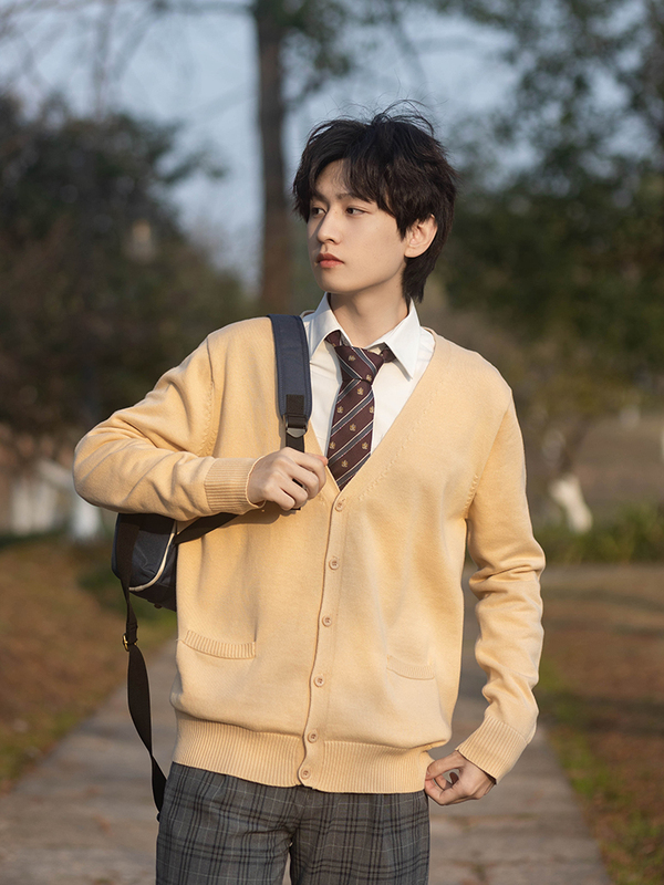 The Same Style as the First Love That Disappeared, Dk Uniform Cardigan Sweater, Original Preppy Style Long-Sleeved Knitted Camel-Colored Jk Jacket for Autumn and Winter