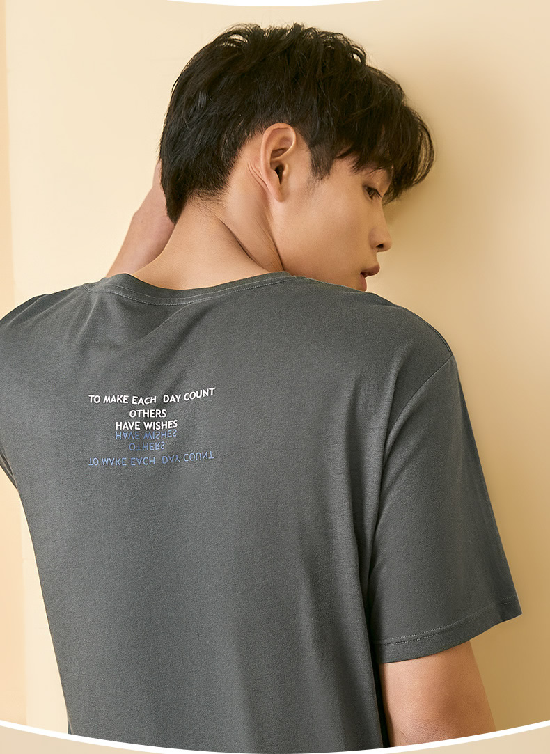 Summer phần mỏng modal nam đậu đỏ đồ ngủ cotton ngắn tay áo mùa xuân áo khoác ngoài phù hợp với tracksuit lỏng bình thường quần giữ nhiệt nam
