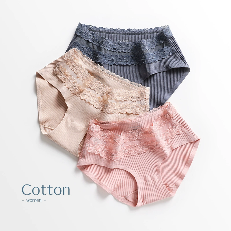 Red Bean Bà Quần lót Cotton tinh khiết Đầm ren Sexy Cotton Modal Cô gái thoáng khí Mid Eo Dàn Tam giác Quần lót - Cặp đôi