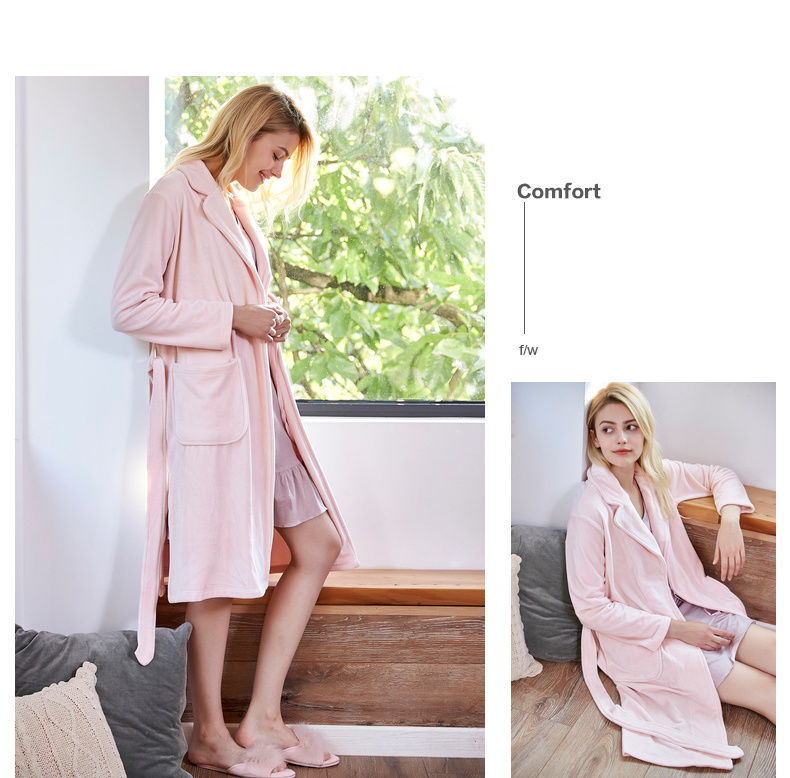 Áo ngủ màu đỏ đậu flannel phụ nữ áo choàng tắm đêm váy dài mùa thu và mùa đông đồ ngủ nhà quần áo dày nhà dịch vụ áo choàng tắm vay ngu