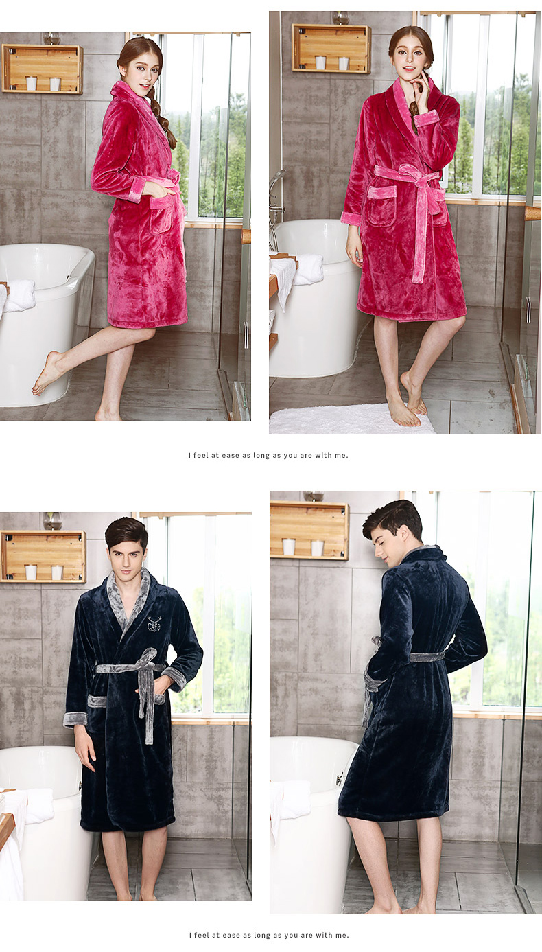 Váy ngủ flannel đậu đỏ nữ đậu đỏ mùa thu và mùa đông cặp đôi dịch vụ nhà dày san hô lông cừu đồ ngủ nam và nữ áo choàng tắm đồ ngủ pijama