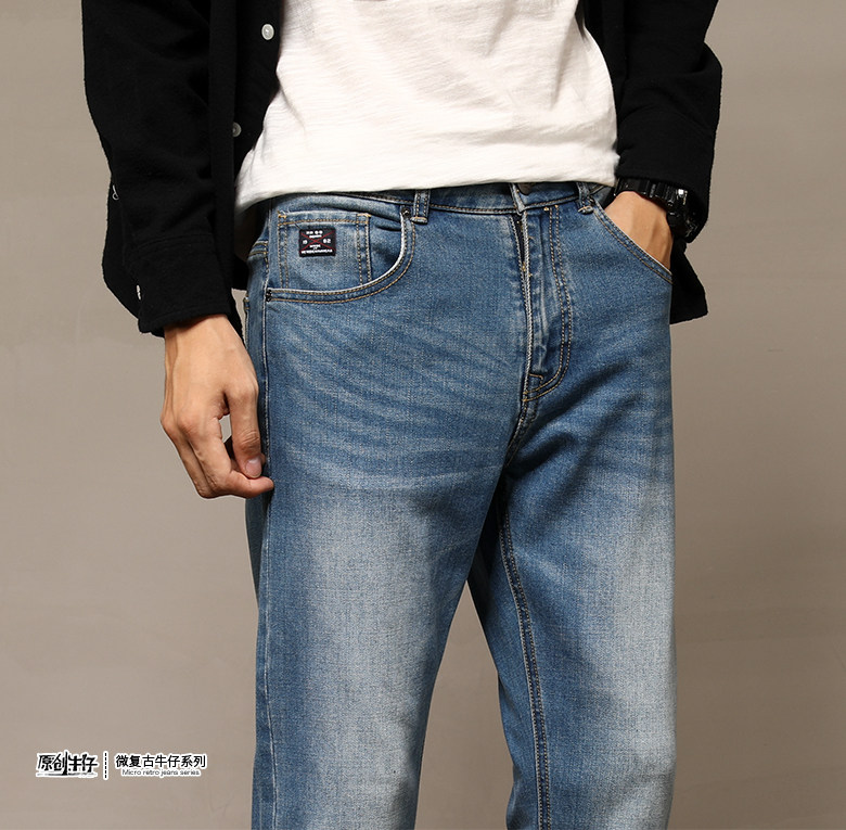 角斗士 男士复古水洗修身牛仔裤 图1