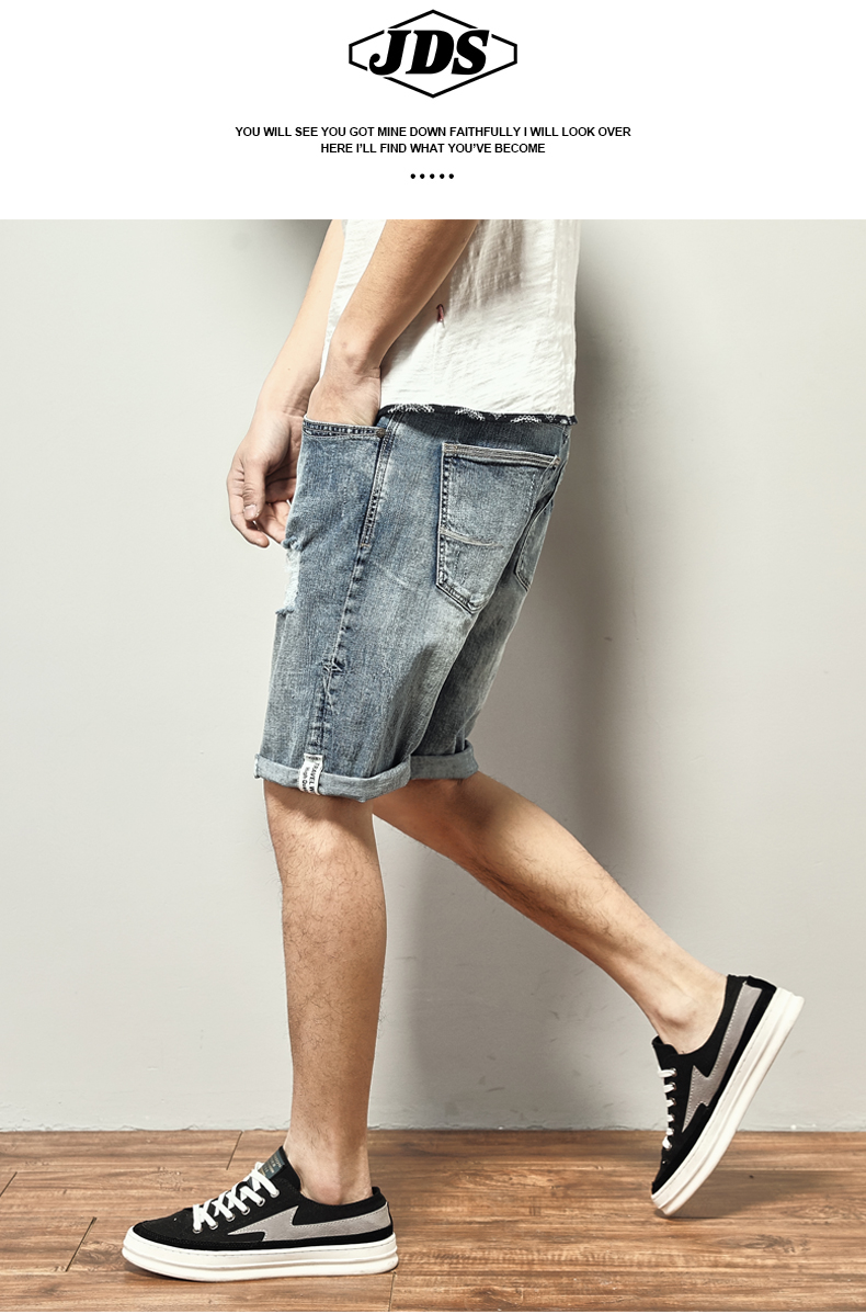 Mùa xuân và mùa hè quần short denim nam đàn hồi lỗ mỏng năm-quần lỏng kích thước lớn 5 điểm quần quần phần mỏng thủy triều