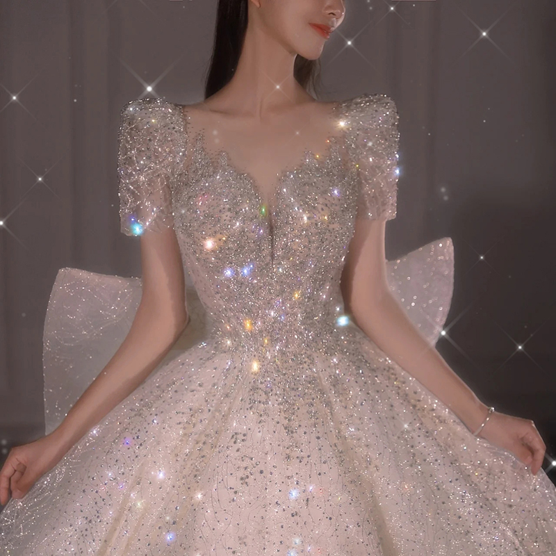 French wedding dress 2023 new bride small heavy work luxury large -scale drag summer large size main yarn high -level texture French wedding dress 2023 new bride small heavy work luxury large -scale drag summer large size main yarn high -level texture