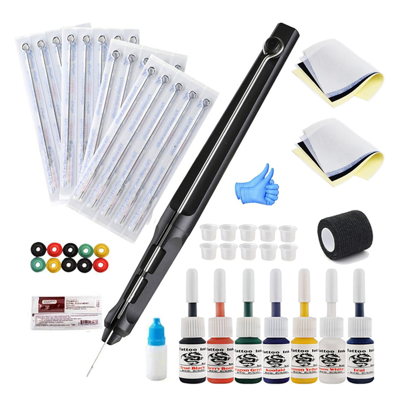 Traditional Handmade Tattoo Kit White Dragon Seven-Color DIY Tattoo Tools Complete Set Disposable Tattoo Needles Tattoo Equipment