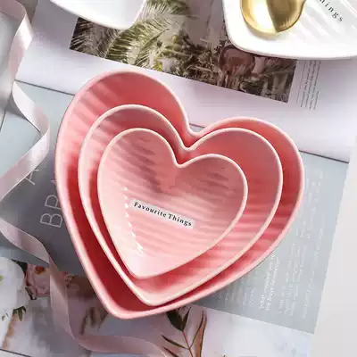 ins Wind ceramic love heart Bowl candy color dessert salad bowl girl heart cute cake snack fruit bowl