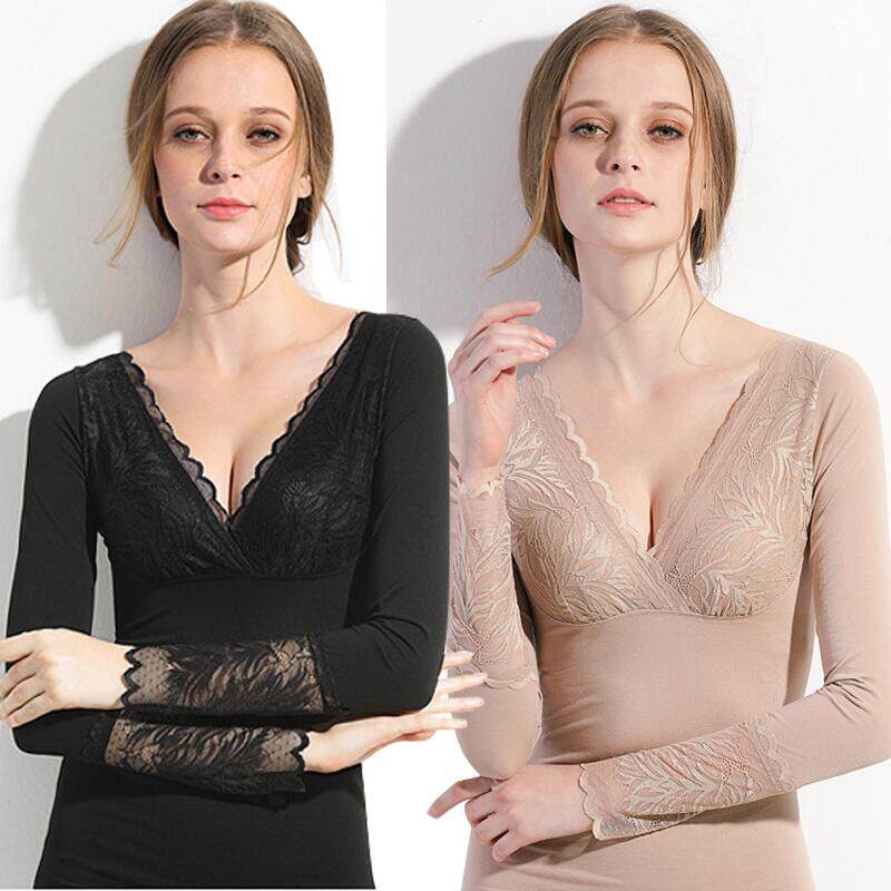 Lace breastfeeding heating fever thermal underwear Modal autumn clothes long johns suit body tight thin cotton sweater