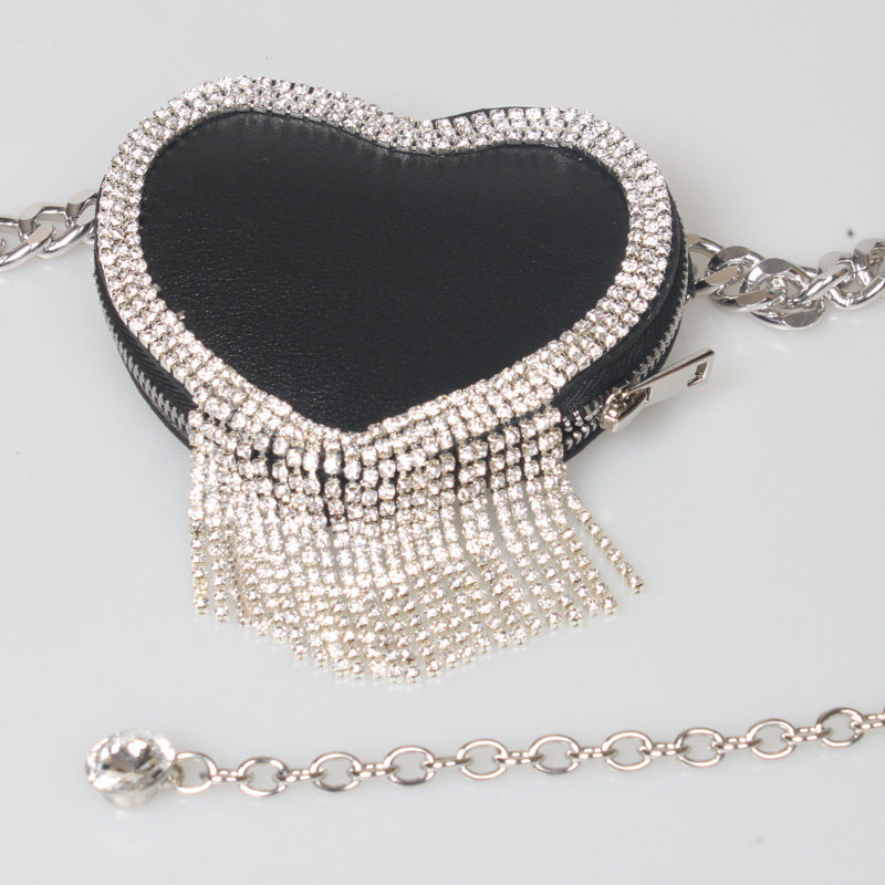 200g Weight Metal Material Women'S Gender Wholesale Fashion Rhinestone Heart Tassel Mini Waist Bag 6