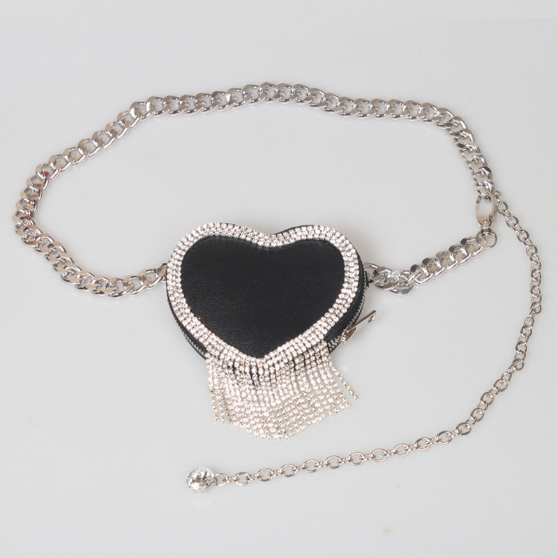 200g Weight Metal Material Women'S Gender Wholesale Fashion Rhinestone Heart Tassel Mini Waist Bag 4