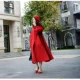 Mùa thu và mùa đông mới châu Âu và Mỹ đèn lồng retro tay áo len đỏ áo gió dài áo choàng lỏng áo choàng len áo khoác kaki