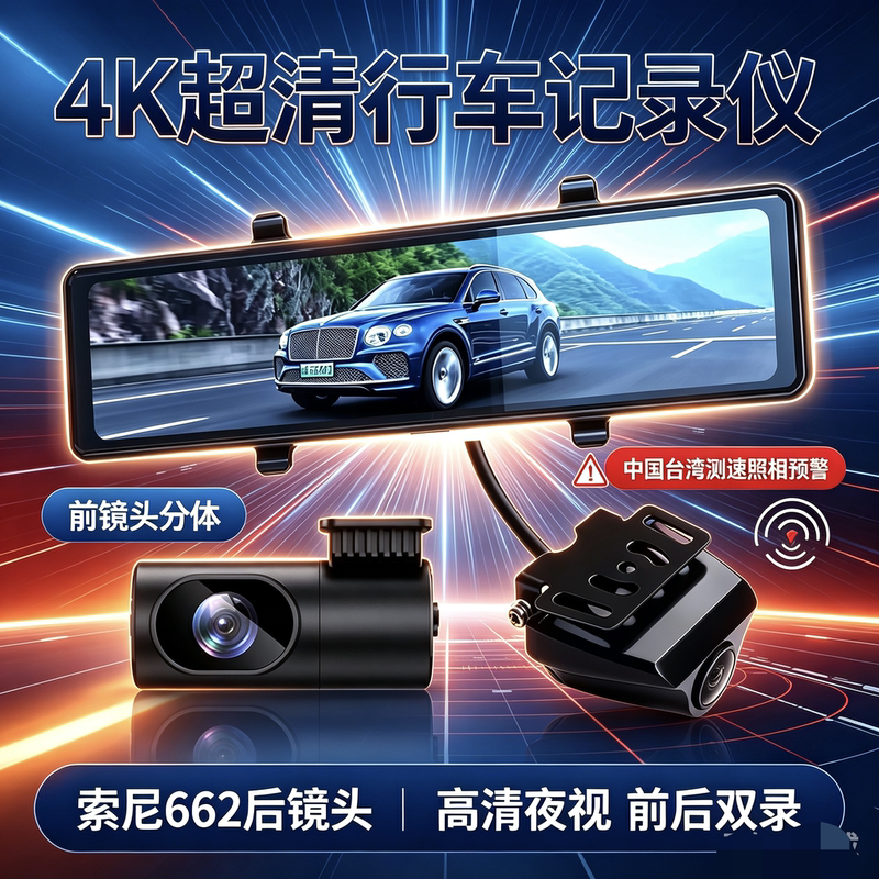 Taiwan's Shenshen Speed Monitoring Camera Front Lens Split-Type High-Definition 4K Driving Recorder Dual-Camera Streaming Media Rearview Mirror Taiwan's Shenshen Speed Monitoring Camera Front Lens Split-Type High-Definition 4K Driving Recorder Dual-Camera Streaming Media Rearview Mirror