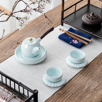 Jingdezhen travel tea set one pot two cups side pot with pot bearing set home simple kung fu tea set Celadon Cup