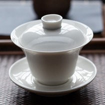 DeHua white porcelain handmade ceramic cover bowl tea cup large tea tea three talent bowl Kung Fu Tea Bowl set household single Bowl