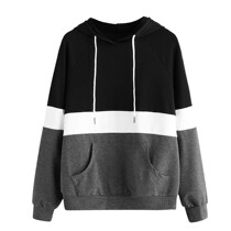 Winter Hoodies Sweatshirt Women Long Sleeve Color Block