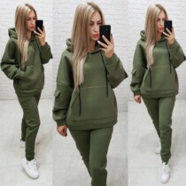 Two Piece Set Women Autumn Winter Tracksuit Side Pocket Swea