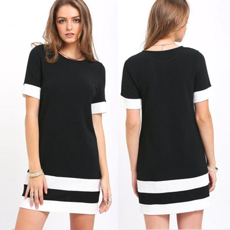 women dress plain black and white short sleeved T-shirt
