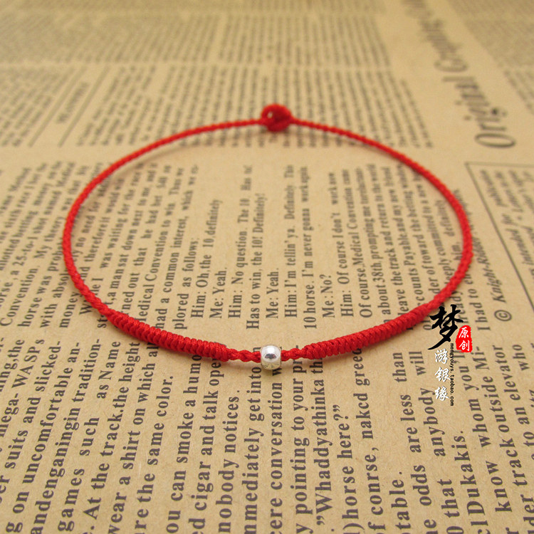 S990 sterling silver red rope bracelet anklet diamond knot zodiac year of the tiger hand-woven red rope anklet men and women couples