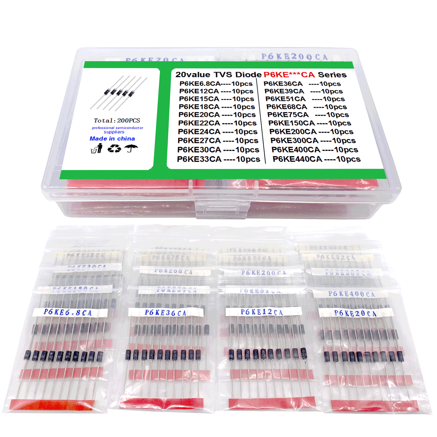 New 20 common TVS transient suppression clamping type P6KE A CA series single two-way protection diode suit