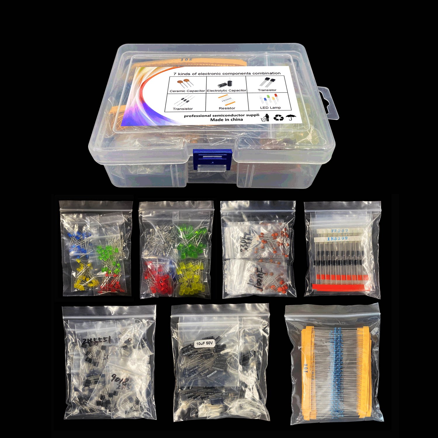 Cross - border version 7 components large package 3 5mm LED diode chip electrolytic capacitor metal film resistance