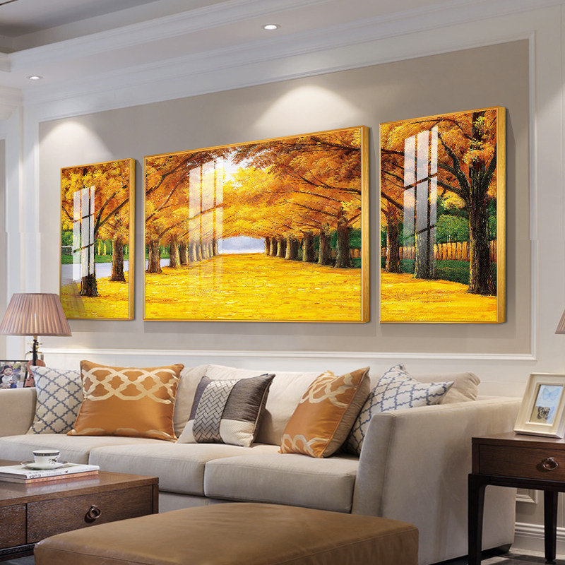 Gold Full Ground Living Room Decoration Painting Sofa Background Wall View Fresco Office Light Extravagant Atmosphere Triple Murals