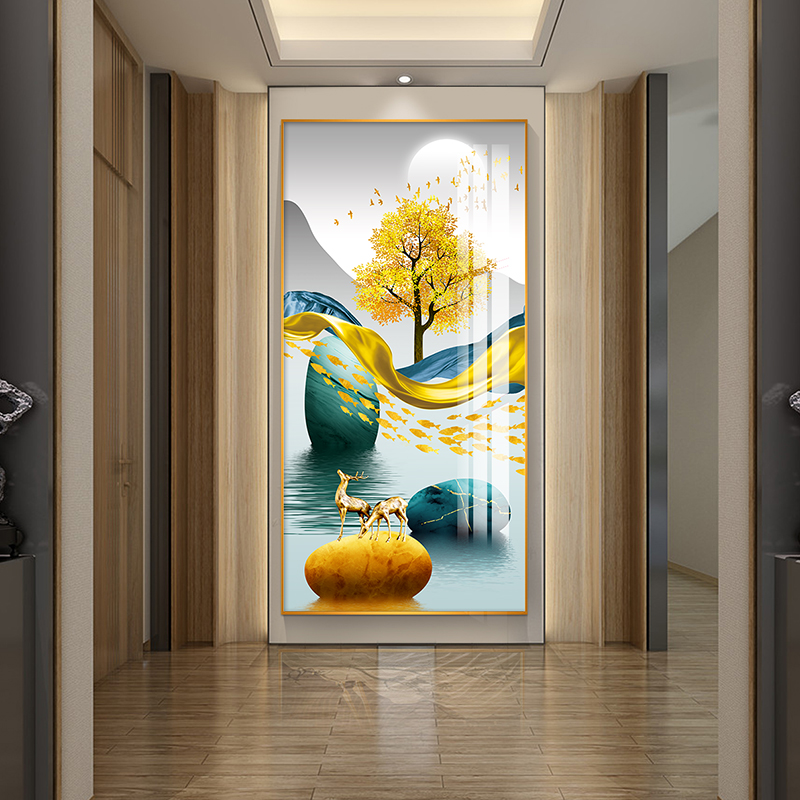 Entrance to the family Xuanguan Decorative Painting Light Extravagant Vertical version of the corridor End of the painting Modern minimalist Living room Stone to run a hanging painting