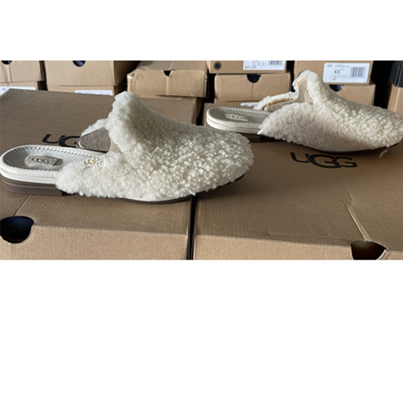 Ugg Women's Shoes, Genuine from the Store, Wool Leather, Fashionable, Casual, Versatile Mules, Closed-Toe Half Slippers 1130815