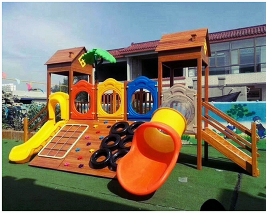 Large outdoor wooden amusement facilities kindergarten solid wood climbing slide children wooden Dr. Rock climbing
