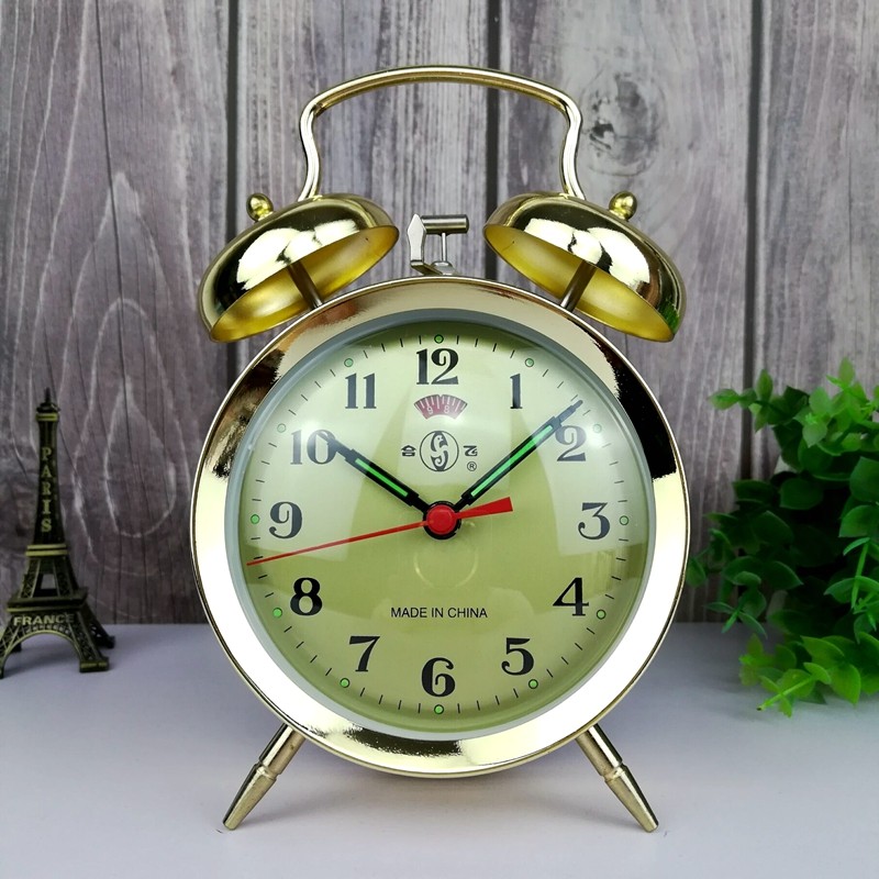 Authentic He Fei Metal Chick Pecking at Rice Table Clock, Mechanical Alarm Clock, Wind-Up, Old-Fashioned, Retro, Nostalgic, Student Bedside Clock