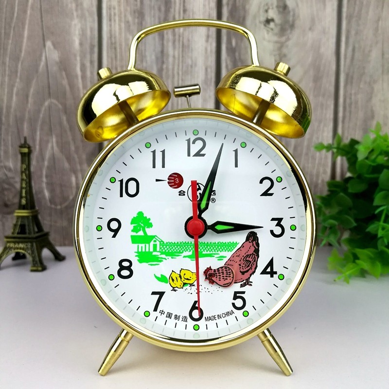 Authentic He Fei Metal Chick Pecking at Rice Table Clock, Mechanical Alarm Clock, Wind-Up, Old-Fashioned, Retro, Nostalgic, Student Bedside Clock